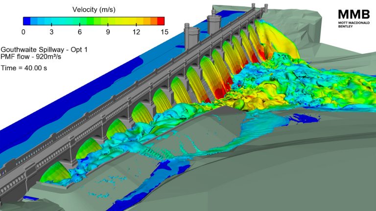 Figure 4: CFD at PMF (above 1000-year design case) - Courtesy of MMB