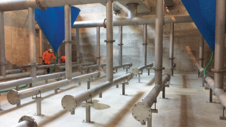 Clarifier internal pipework and sludge cone - Courtesy of MMB