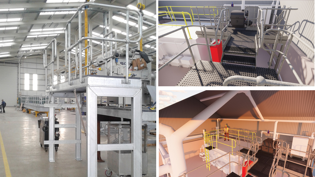 (left) The Salsnes Filter and platforms were integrated at the EPS factory in Ireland - Courtesy of EPS Group and (right) rendered images of project 3D model - Courtesy of EPS Group