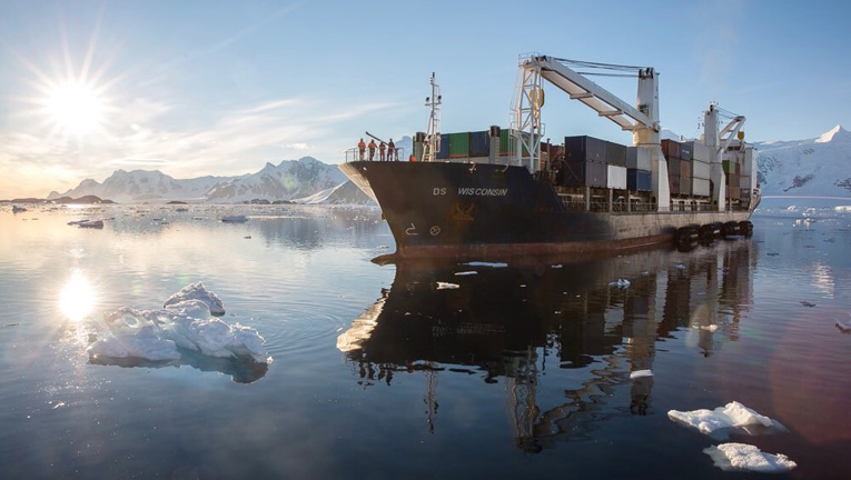 The system was delivered along with the materials and plant for the construction of a new wharf - Courtesy of British Antarctic Survey