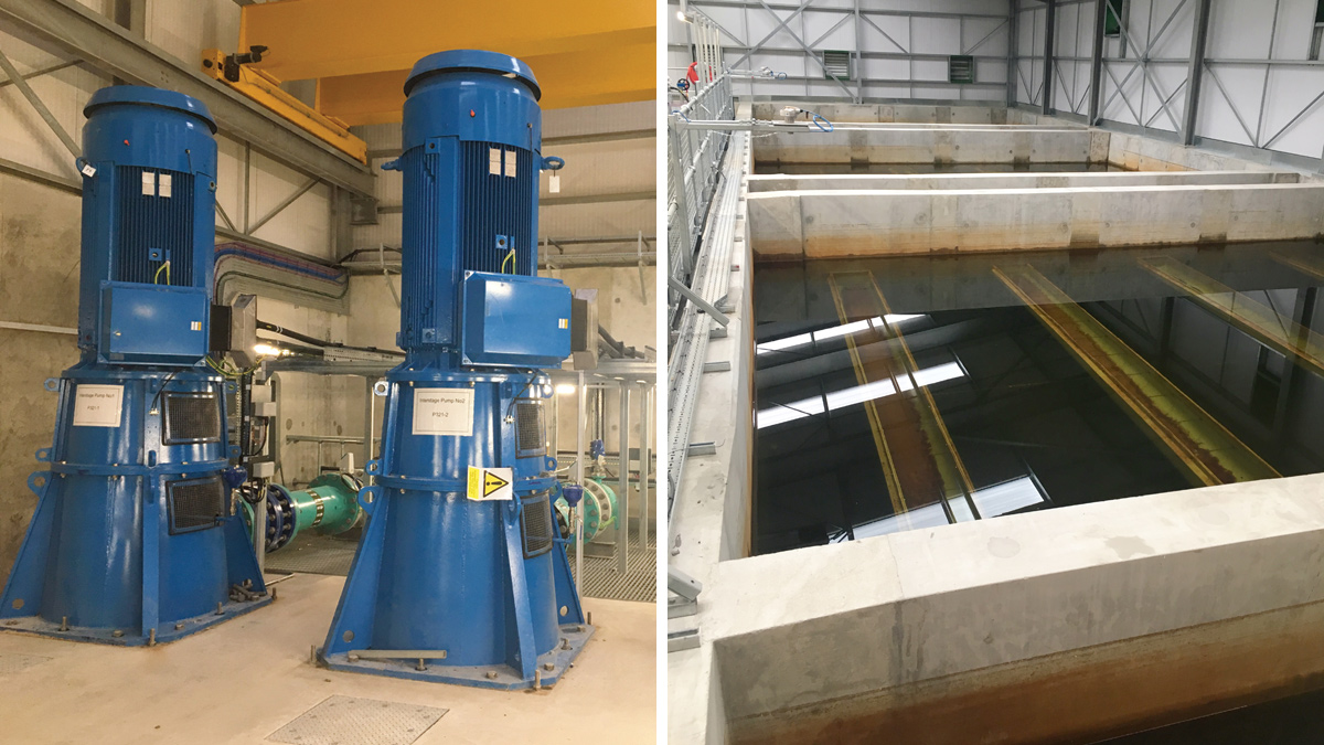 (left) Interstage high lift pumps and (right) rapid gravity filters - Courtesy of DCWW