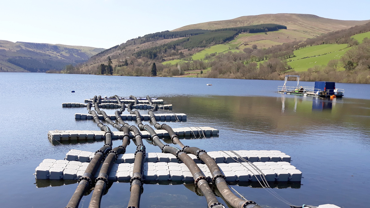 Overview of the siphon system and associated pipework within the reservoir - Courtesy of Dŵr Cymru Welsh Water