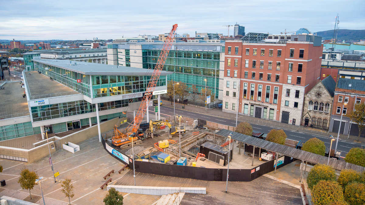 The site at Lanyon Quay showing close proximity to multi storey buildings - Courtesy of Dawson WAM