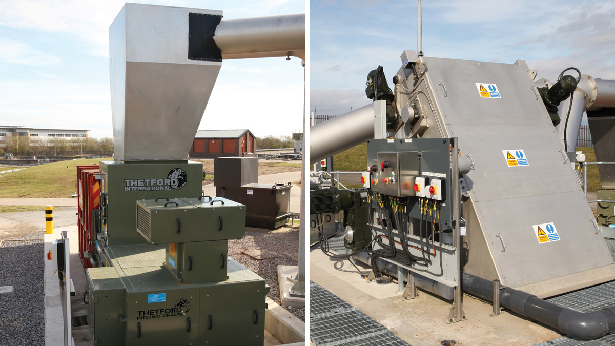 (left) New screenings compactor and (right) Completed inlet screen - Courtesy of Mott MacDonald Bentley