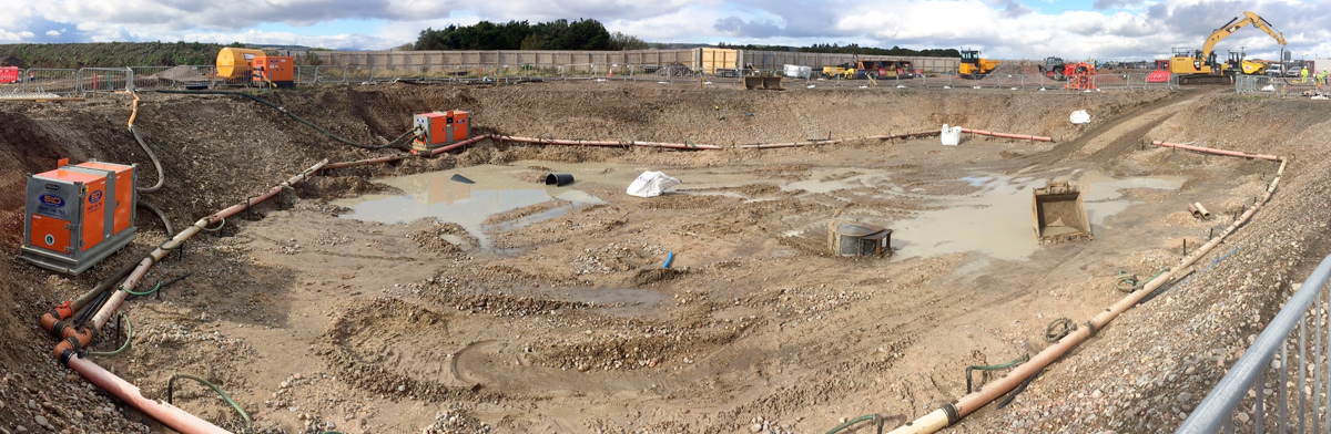 Well pointing installed for aeration lane construction (2m of excavation followed) - Courtesy of ESD