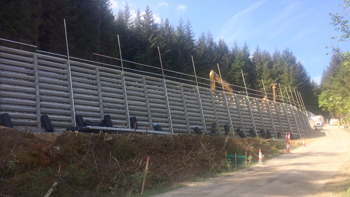 Retaining crib-wall to the front of the site - Courtesy of ESD