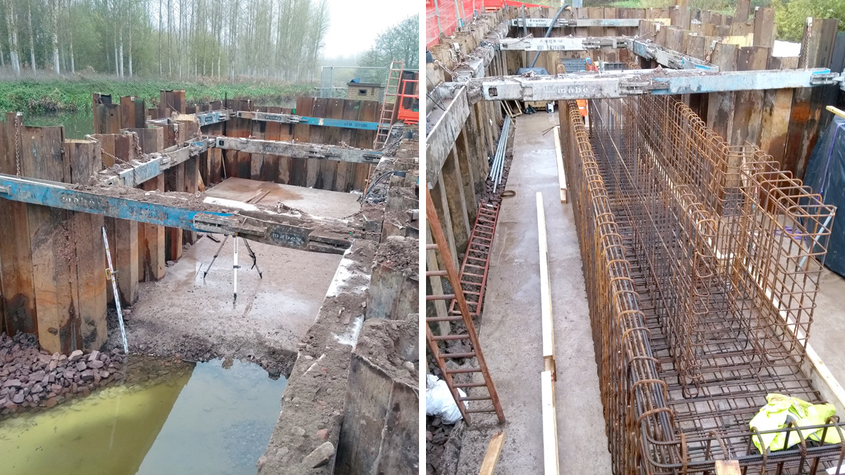 (left) Blinding base and (right) reinforcement cage - Courtesy of Galliford Try