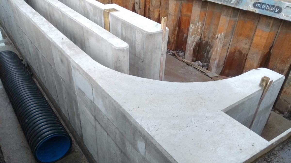 Upstream end mid-construction with Weholite bypass pipe - Courtesy of Galliford Try