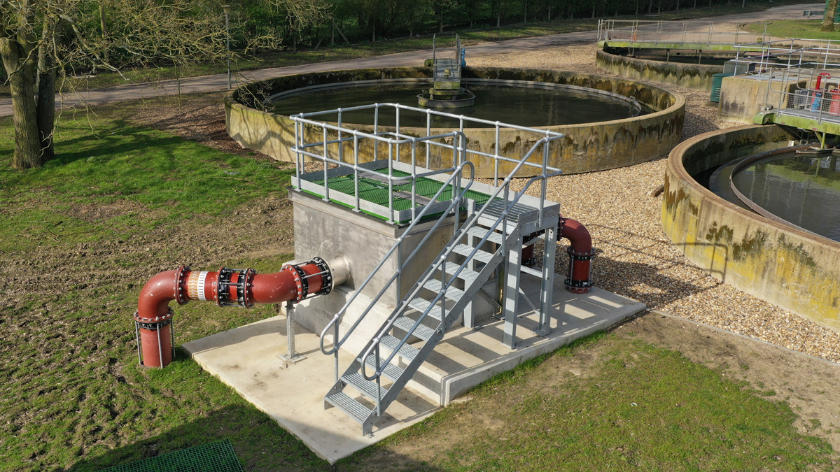 Humus flow split chamber (converted tanks to the rear) - Courtesy of Southern Water