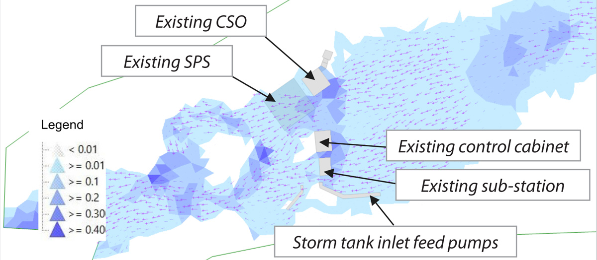 Figure 3: Predicted 1 in 100-year return period (1% AEP) event overland flow - Original - Courtesy of Arcadis