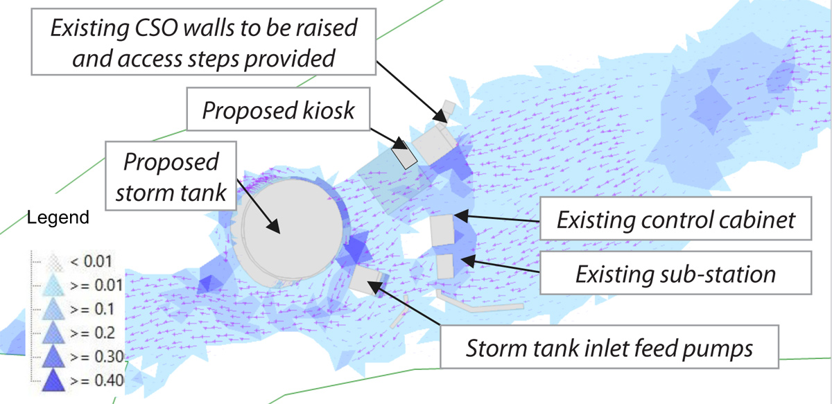 Figure 4: Predicted 1 in 100-year return period (1% AEP) event overland flow - New - Courtesy of Arcadis