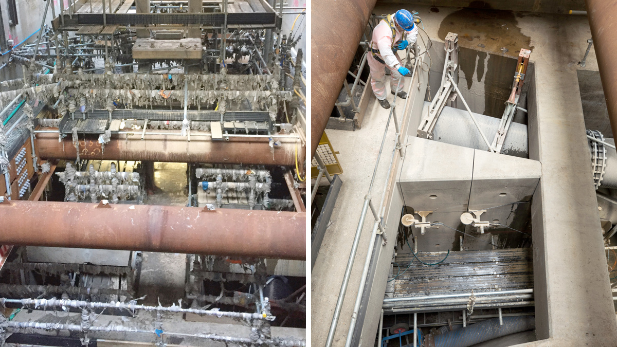 (left) Inlet channel following storm event and (right) cutwater removal - Courtesy of BMB JV