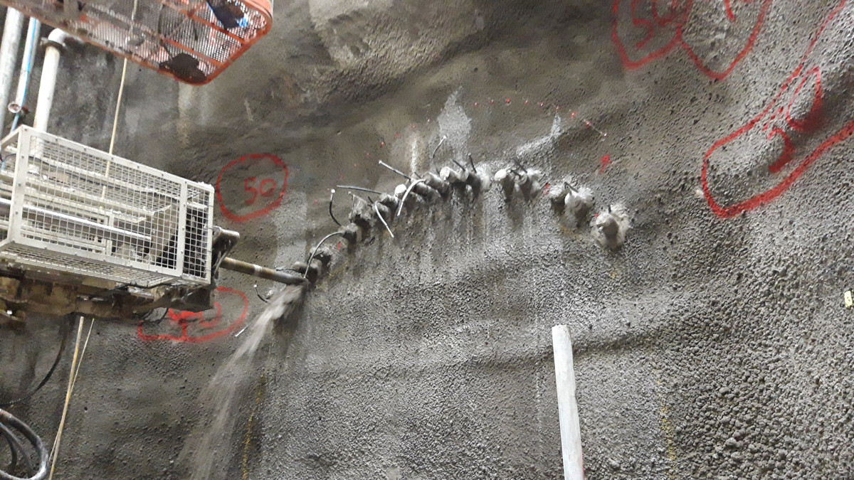 Water flush drilling of pipe canopy - Courtesy of FLO