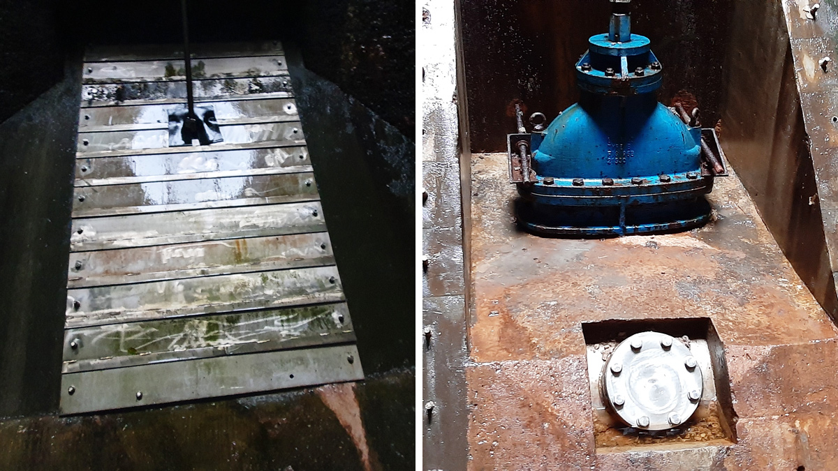 Existing arrangement at the bottom of the south tower - Courtesy of Ward & Burke