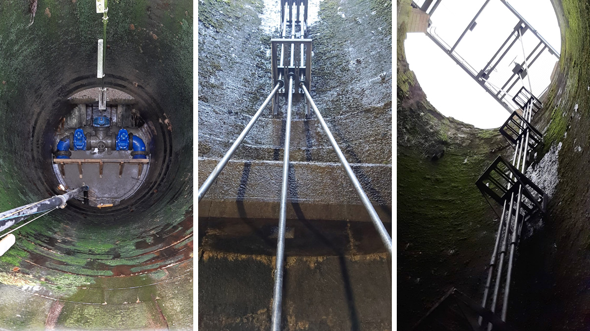 (left) New pipework arrangement and (centre/right) the new spindle arrangement to the top platform - Courtesy of Ward & Burke