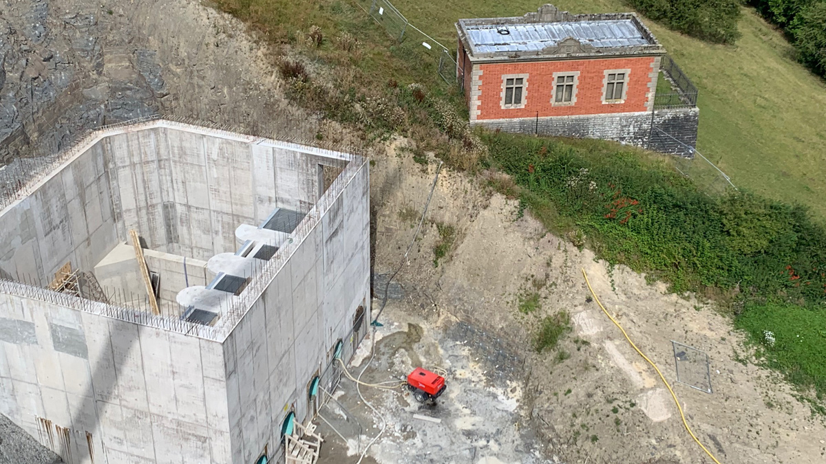 Aerial view of the new wellhouse adjacent to the original Victorian wellhouse structure - Courtesy of Severn Trent