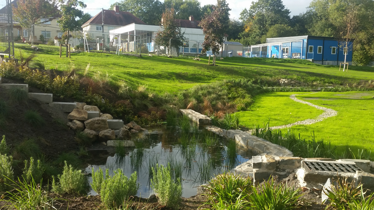 Dafen Primary School bioswale, post planting – Courtesy of Arup