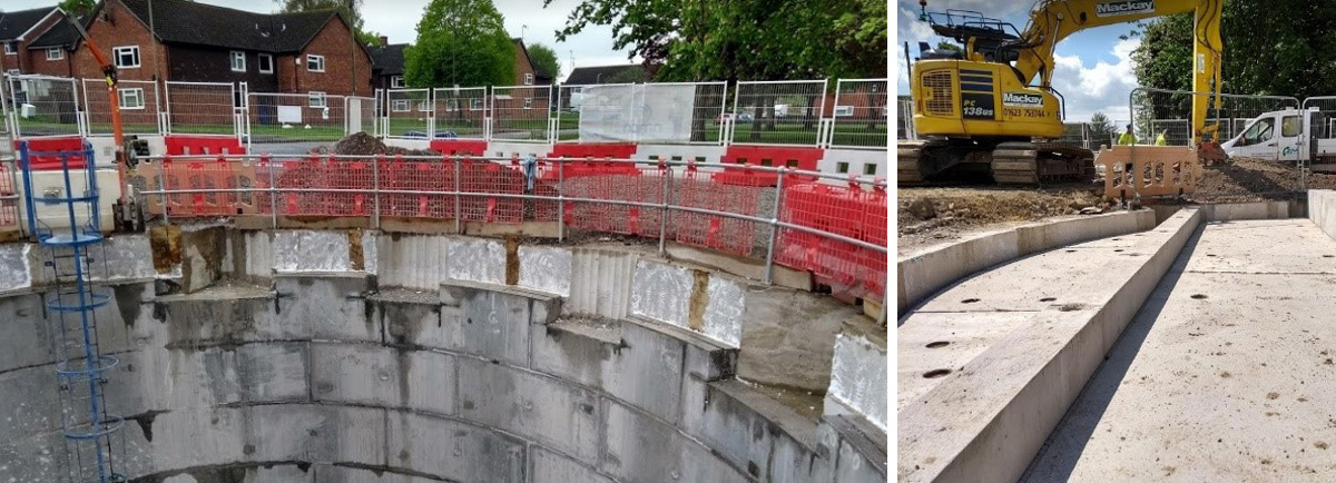 (left) Pockets cut into the collar and top ring segment and (right) beam and cover slabs in place - Courtesy of nmcn PLC