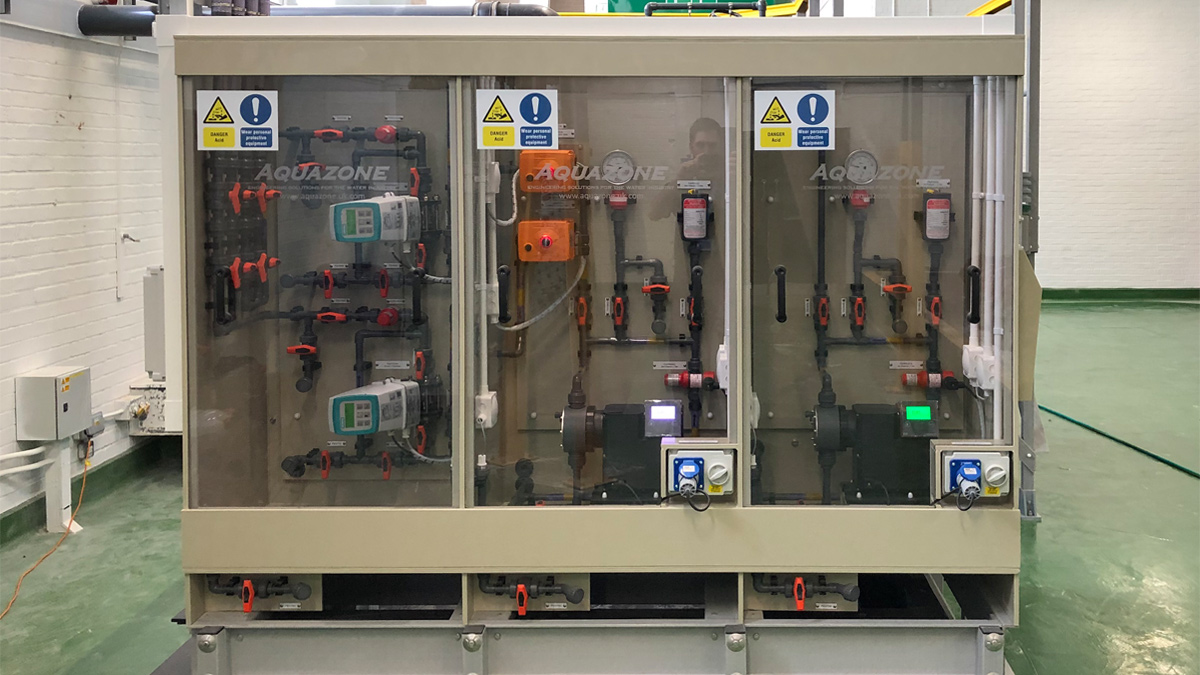 Two of the three ferric dosing cabinets and the common outlet pipe section - Courtesy of Essex & Suffolk Water