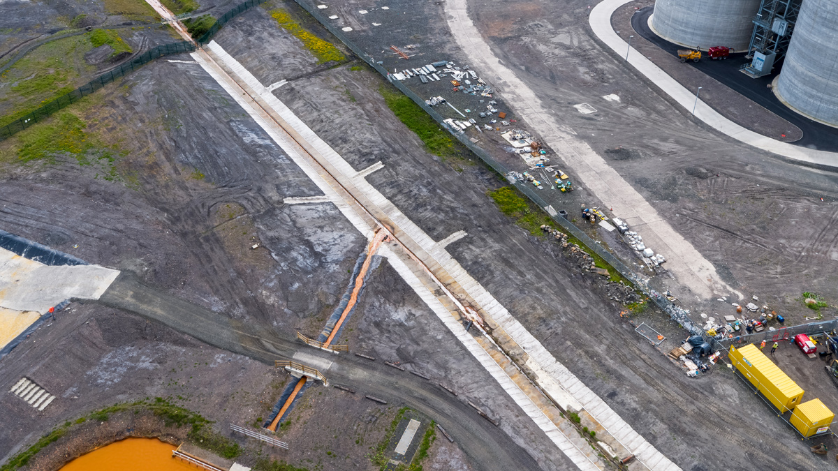 Concrete canvas lined discharge channel - Courtesy of the Coal Authority