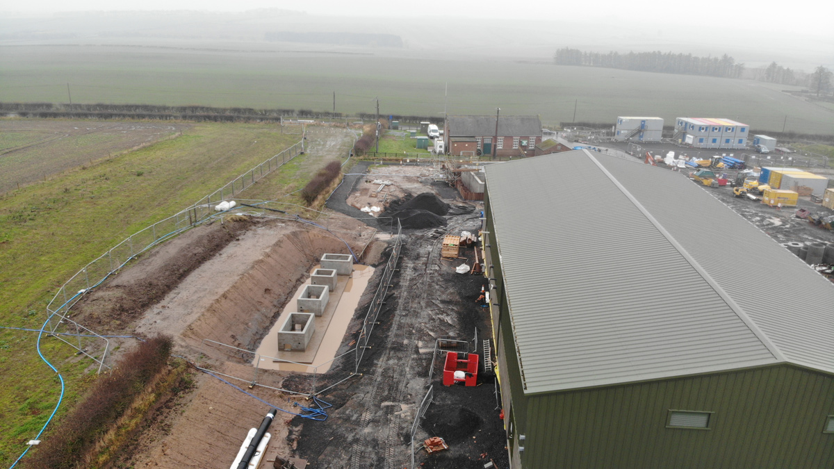 Construction of the final valve complex adjacent to the main treatment building; the existing WTW building can be seen in the background - Courtesy of MMB