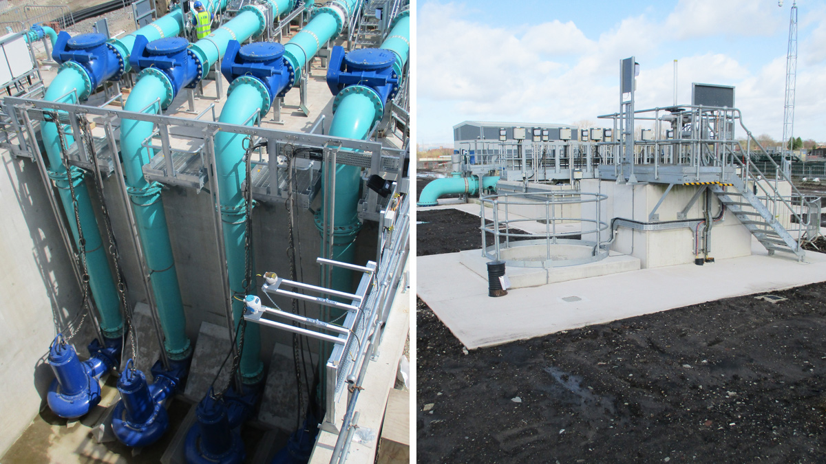 (left) Oldham Interstage Pumping Station and (right) Oldham FST de-sludge adjustable bellmouth chamber and RAS Pumping Station No.1 - Courtesy of Black & Veatch