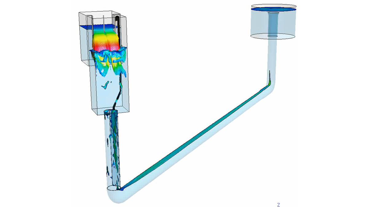 CFD modelling of the vented pipe sleeve solution to the air accumulation issue in the Oldham FST feed pipework - Courtesy of Black & Veatch