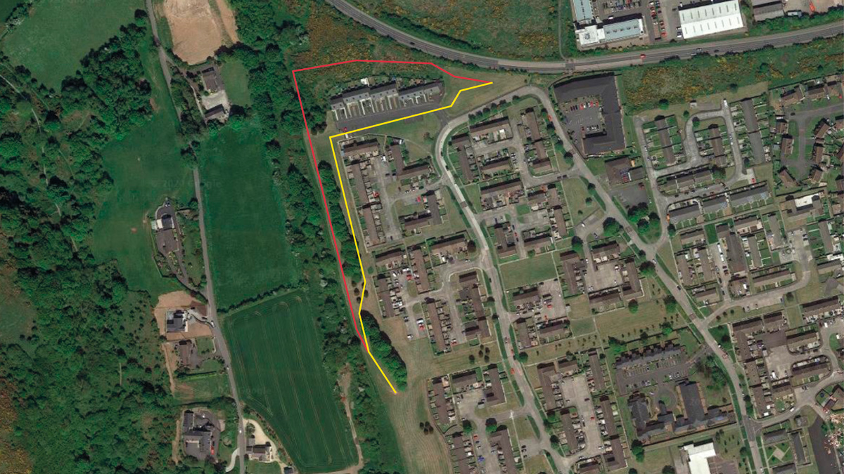 Aerial route showing existing route (yellow) and new route (red) of pumping main in West Winds to minimise impact - Courtesy of NI Water