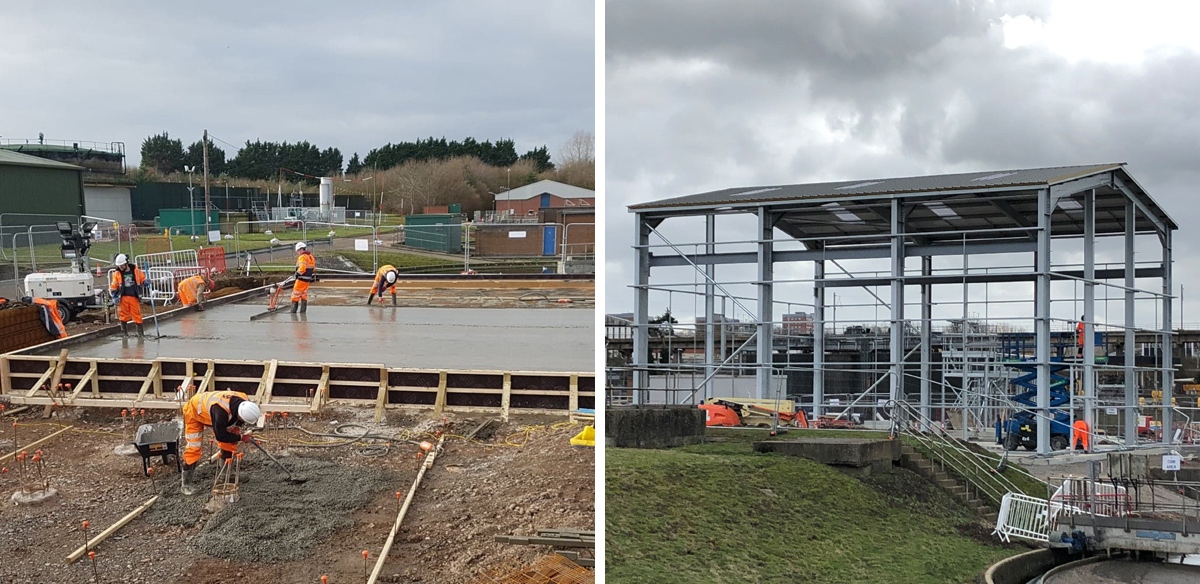 BioMag building (left) storage silo base slab construction and (right) the building construction underway - Courtesy of CiM6