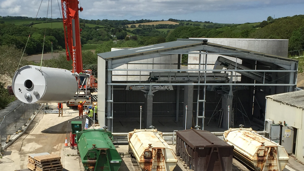 Photo of the lime silo being delivered to site - Courtesy of Balfour Beatty Utility Solutions Ltd