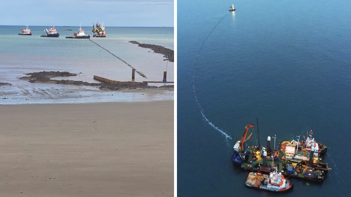 (left) Onshore LSO section installation and (right) commencement of LSO installation - Courtesy of Van Oord