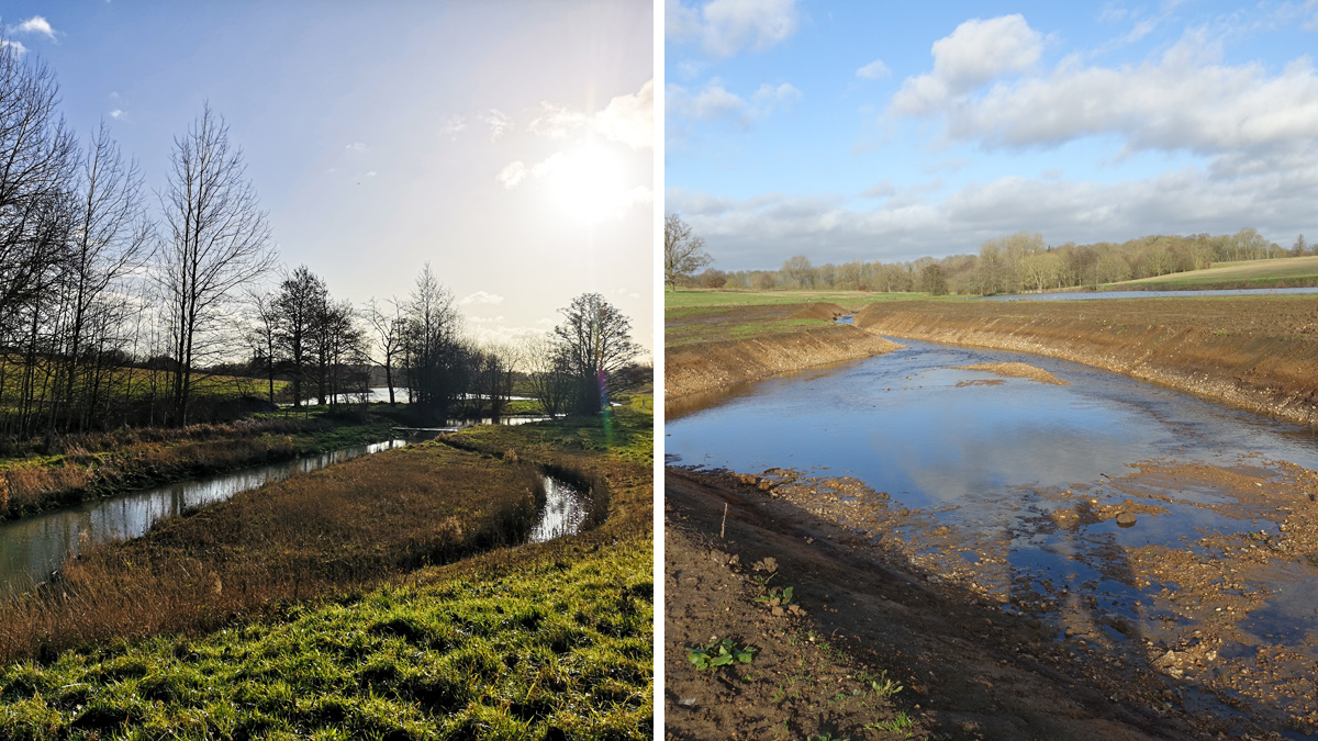(left) Figure 11: Bifurcate section and (right) Figure 12: wide berm feature - Courtesy of Affinity Water