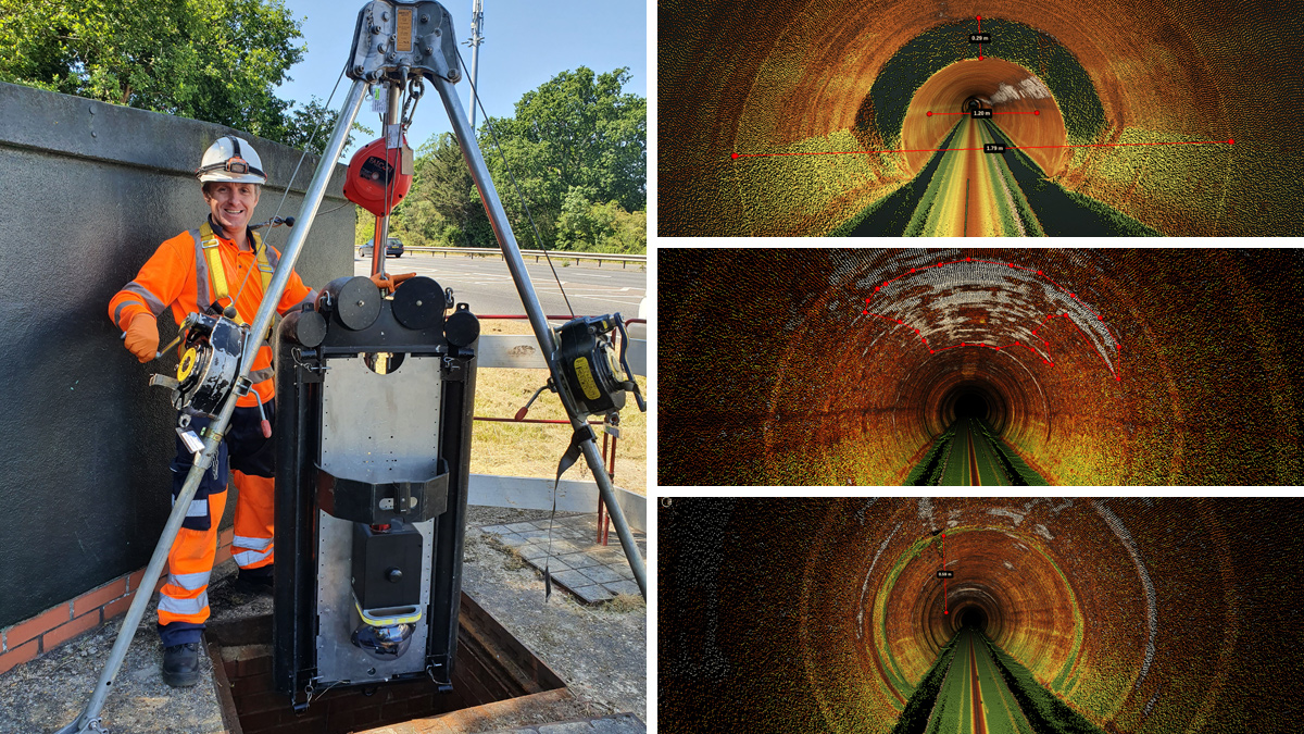 (left) Photograph of deployment of the system during the data collection phase of the BCIS survey and (right) examples of 3D point cloud produced from the trials - Courtesy of Headlight AI