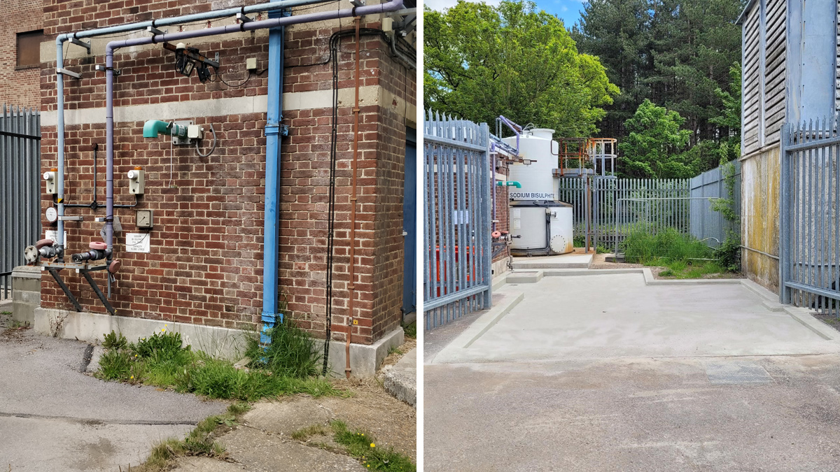 Chemical delivery area before and during construction - Courtesy of Enisca Browne