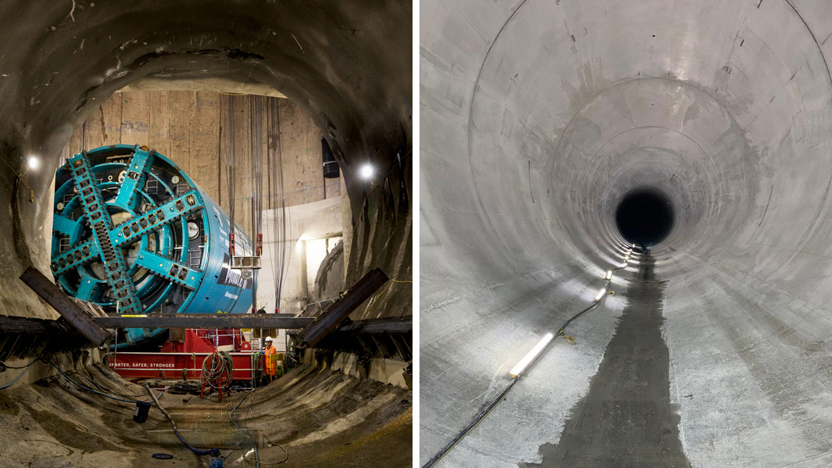 (left) main tunnel TBM and (right) main tunnel secondary lining - Courtesy of Tideway