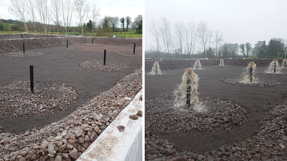(left) Phragmifiltre® Stage 1 pre-planting and (right) Phragmifiltre® Stage 1 pump trials - Courtesy of BSG Civil Engineering Ltd