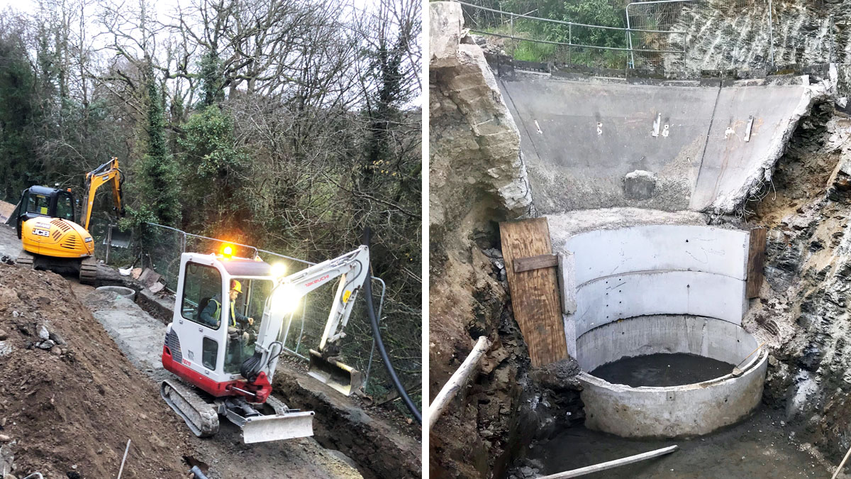 (left) Narrow working on site and (right) PST on the footprint of the original - Courtesy of Deane Public Works