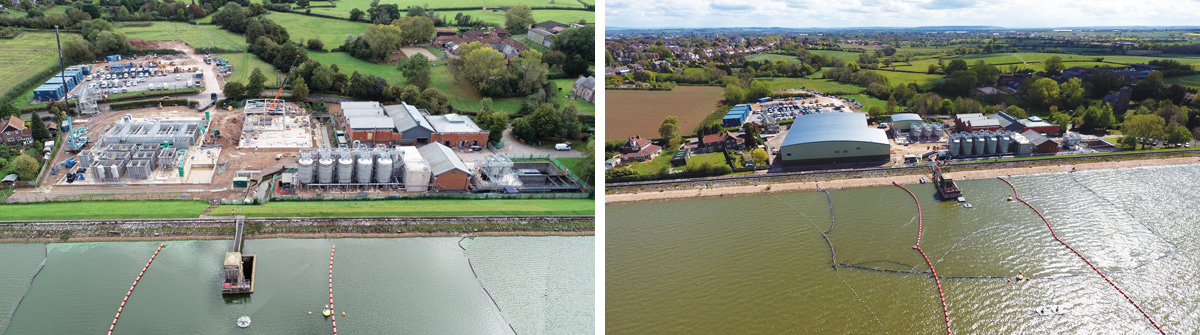 Progress at Durleigh WTC (left) October 2020 and (right) September 2021 - Courtesy of Wessex Water