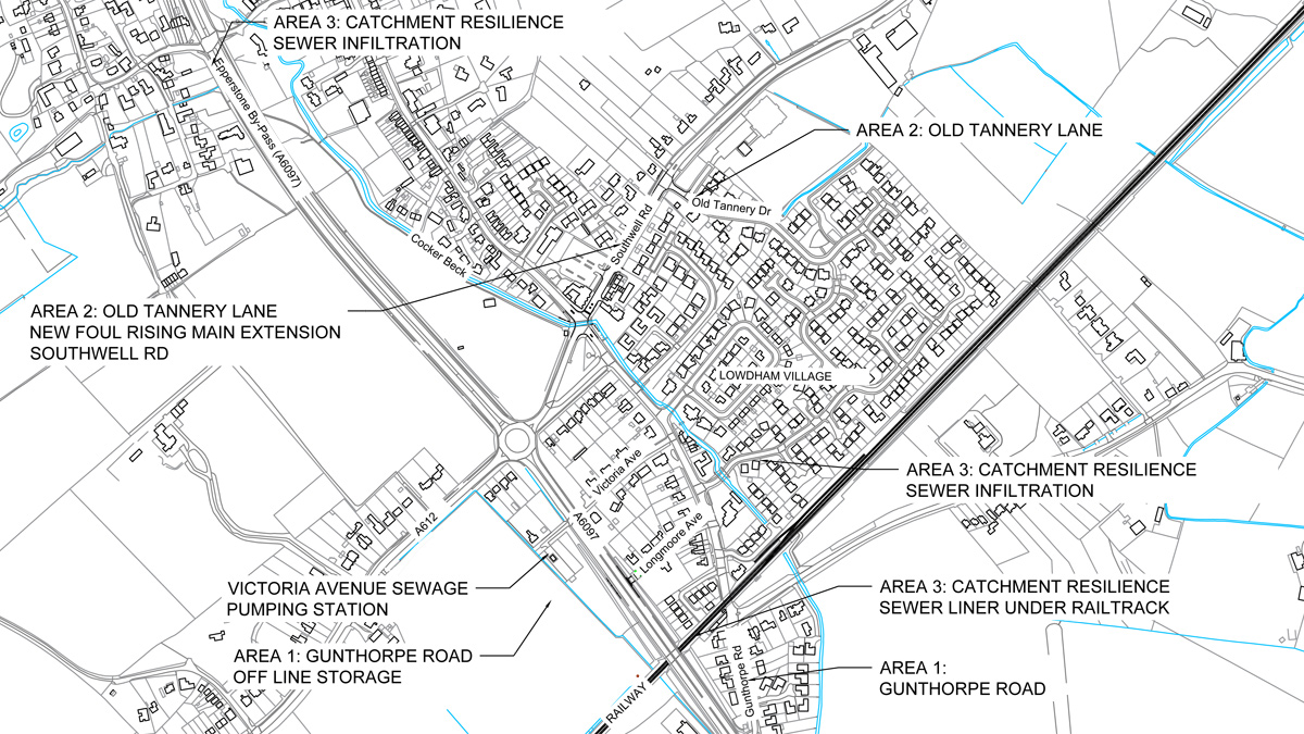 Lowdham Village work areas - Courtesy of nmcn PLC