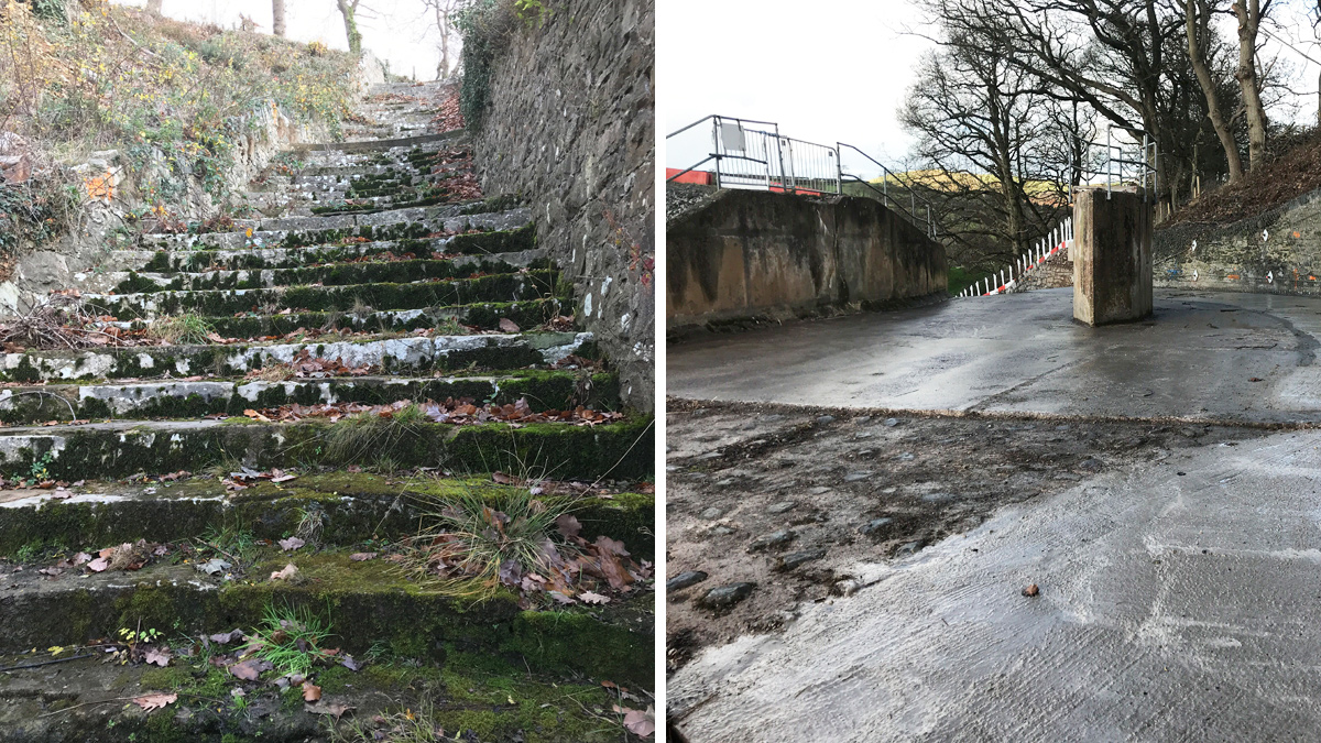 (left) Existing spillway and (right) image showing existing access shaft - Courtesy of Skanska