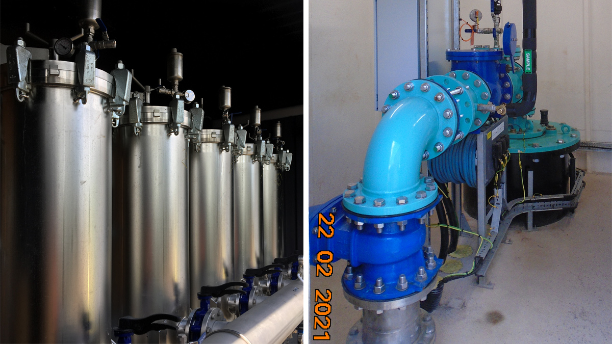 (left) Cartridge filters supplied by Amazon Filters and (right) BH3 headworks - Courtesy of MMB