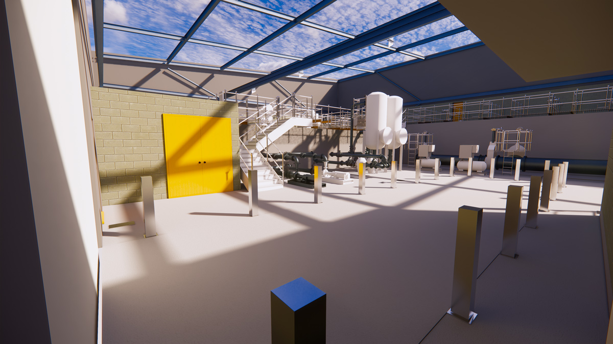 Model visualisation of the DAF plant with the roof omitted - Courtesy of ESD