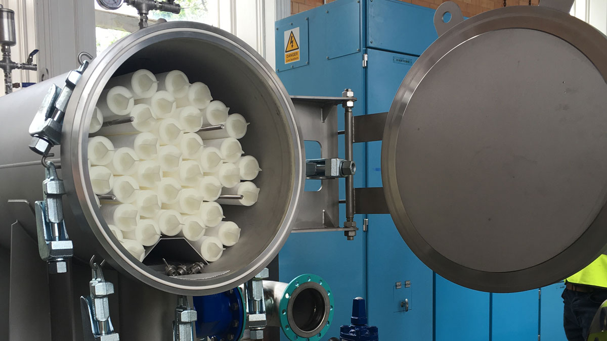 Filter units at Stoneygate GWS (pre-pipework connections) containing 40 (No.) Supaspun II R31 compliant cartridges remove particulates and subsequently reduce turbidity and its associated risks - Courtesy of Northumbrian Water