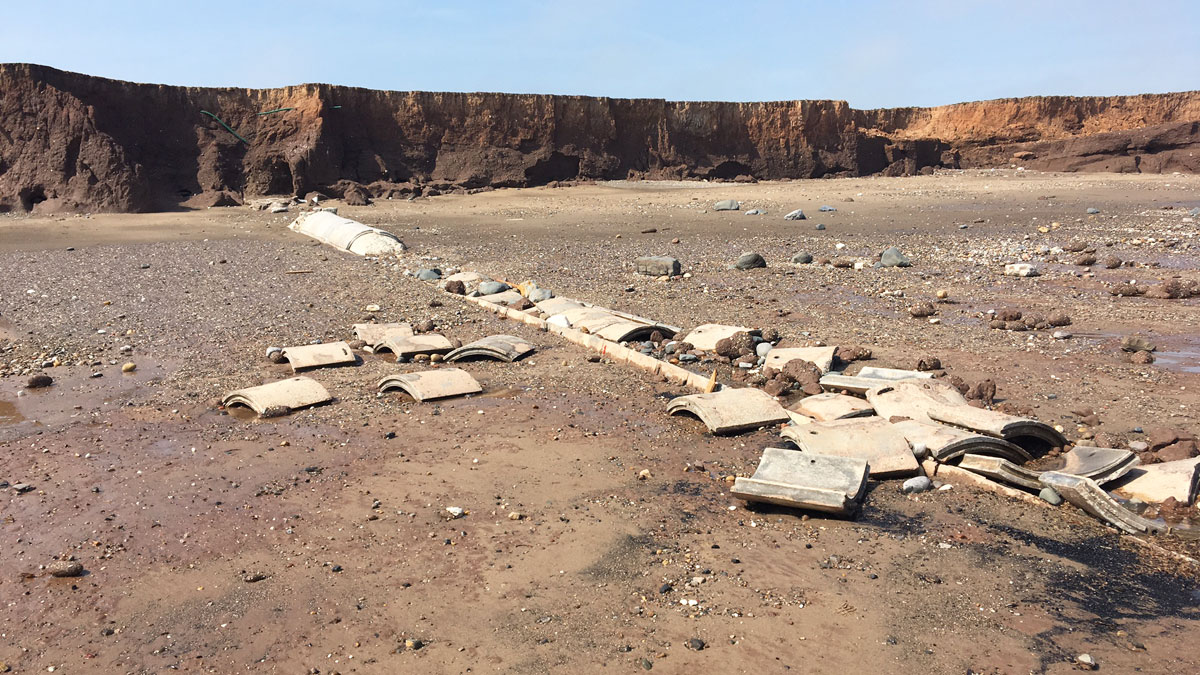 Existing (exposed) Withernsea long sea outfall pipe - Courtesy of Royal HaskoningDHV