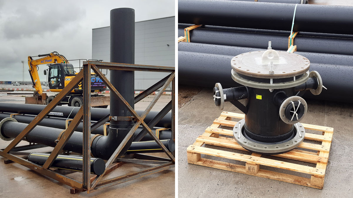 Diffuser bend/riser and (inset) four-port diffuser head - Courtesy of Royal HaskoningDHV