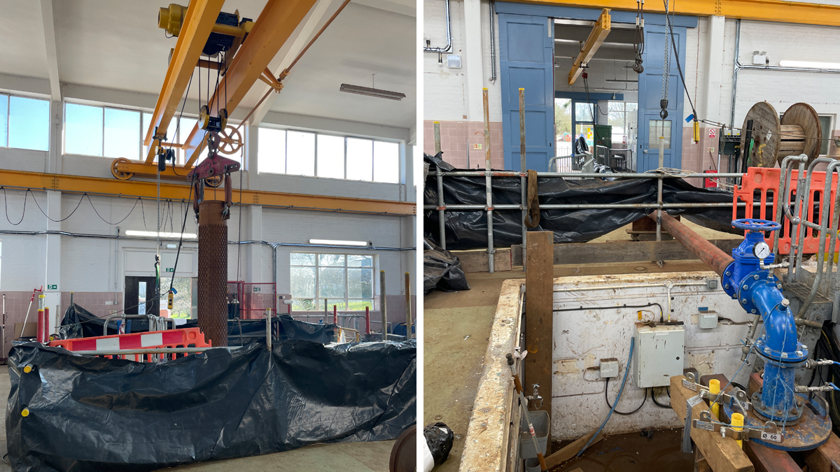 Borehole 3: (left) casing installation and (right) test pumping - Courtesy of Galliford Try