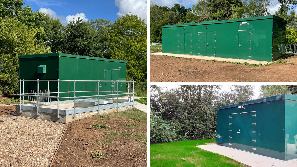 (left) UV kiosk, mixer and valve arrangement, (top right) boll filtration kiosk and (bottom right) Borehole 1 kiosk - Courtesy of Galliford Try