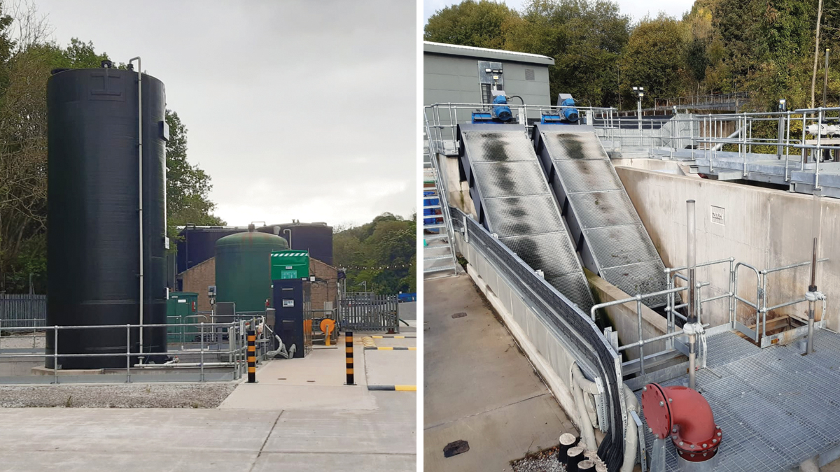 (left) Chemical dosing rig and (right) Inlet works screw pumps - Courtesy of Mott MacDonald Bentley