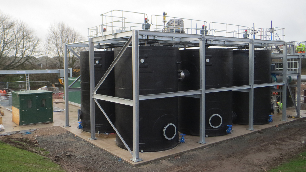 CoMag reaction tanks in ‘L’ shaped arrangement at Cannock STW - Courtesy of Severn Trent