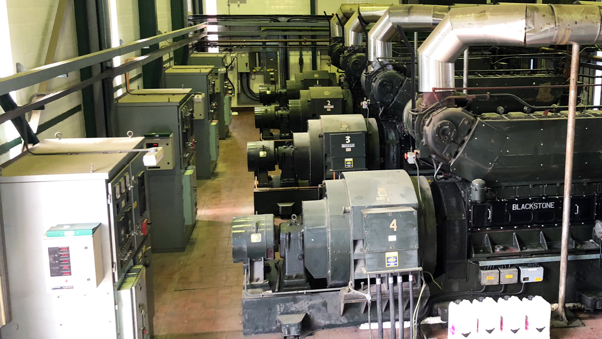 The 44 year old 636kVA Mirrlees Blackstone generators in the Cardiff Western District SPS pump hall - Courtesy of Arup